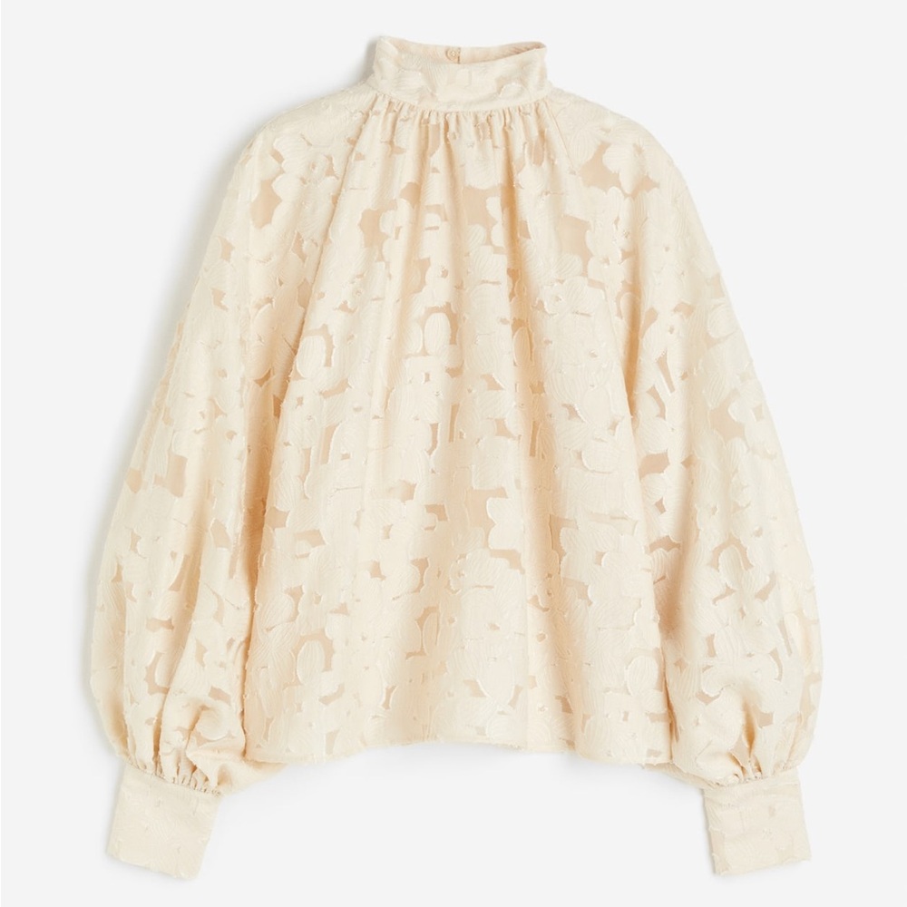 H&M Edition Cream Oversized Textured-Weave Raglan Sleeve Blouse Size L NWT
